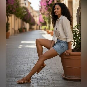 Lorenzo Chelini Brown Leather flat sandals w/ buckle 8 (39) made in Italy